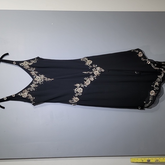 90'S Vintage R&M Richards Black Sequin Embroidered Floral Midi Dress - Picture 2 of 14
